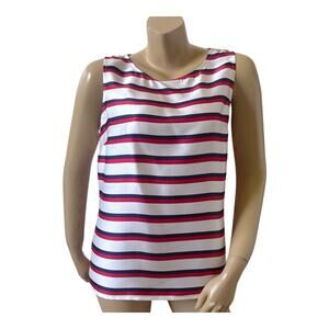 TALBOTS Womens Size Medium Sleeveless Red White Blue Striped Boat Neck Shirt Top